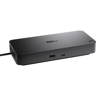 Crni Dell dok-stanica s više priključaka, uključujući USB i USB-C priključak, dizajniran za povezivanje različitih perifernih uređaja s računalom.
