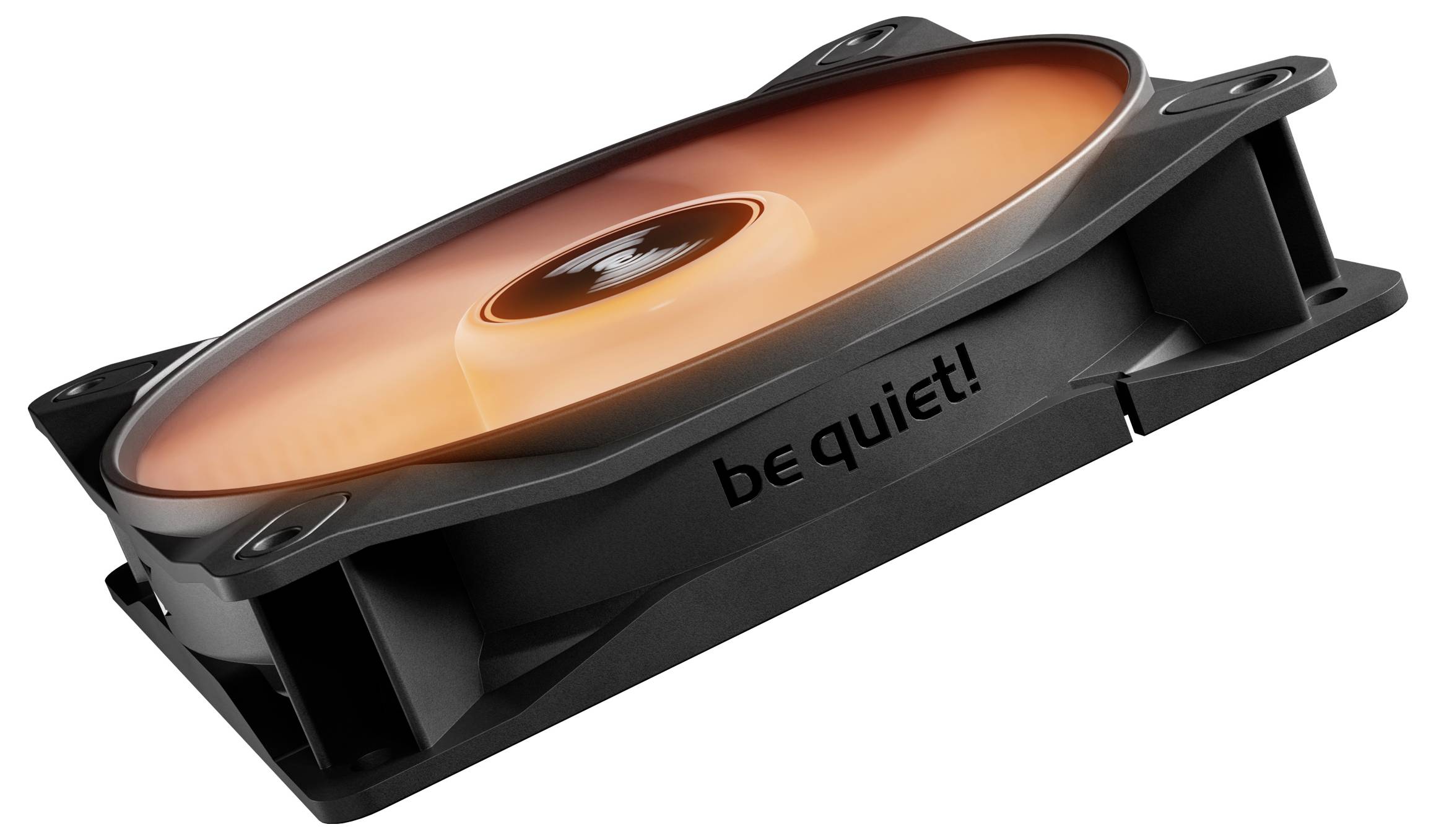Ventilator za hlađenje računala s narančastom LED svjetlom, marke 'be quiet!', dizajniran za tiho djelovanje i učinkovito hlađenje.