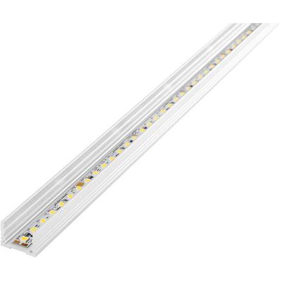 Detaljni prikaz LED trake za osvjetljenje montirane na aluminijskom kanalu, prikazujući male, ravnomjerno raspoređene LED žarulje duž njene dužine.