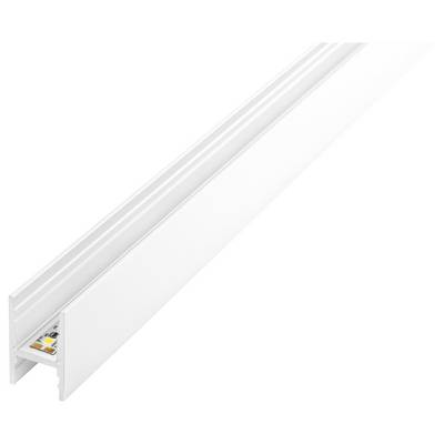 Bijeli LED aluminijski profilni kanal, dizajniran za держanje LED traka, s otvorenim žljebom i vidljivom unutrašnjošću za instalaciju svjetla.