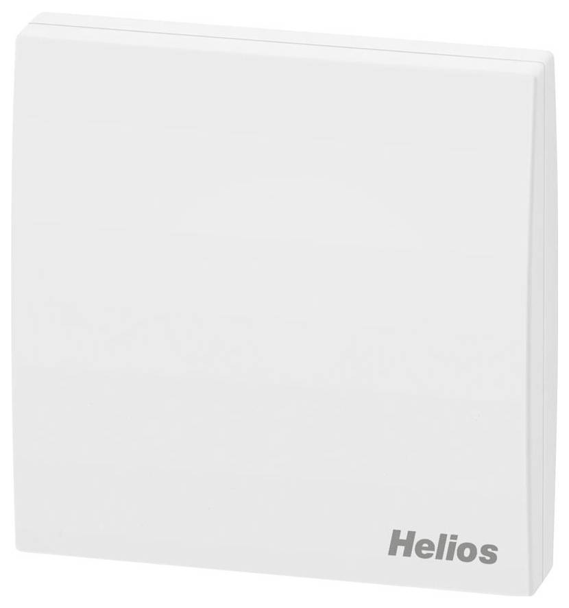 Kvadratni ventilacijski pokrov označen s oznakom 'Helios' u donjem desnom kutu, s minimalističkim bijelim dizajnom za moderne interijere.