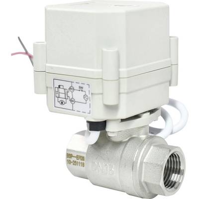 Motorizirani ventil s električnim žicama, sa dijagramom na strani. Koristi se za kontrolu protoka vode u sustavima vodovodnih instalacija.