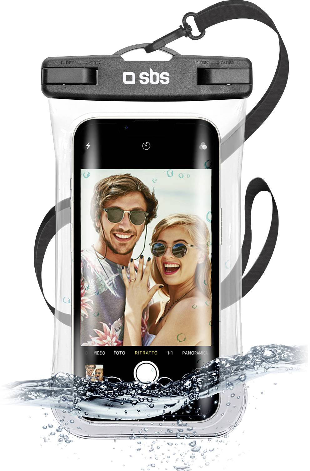 sbs mobile Cover Universeel Universal Zwart Waterdicht, Zanddicht, Stofdicht, Met schouderriem