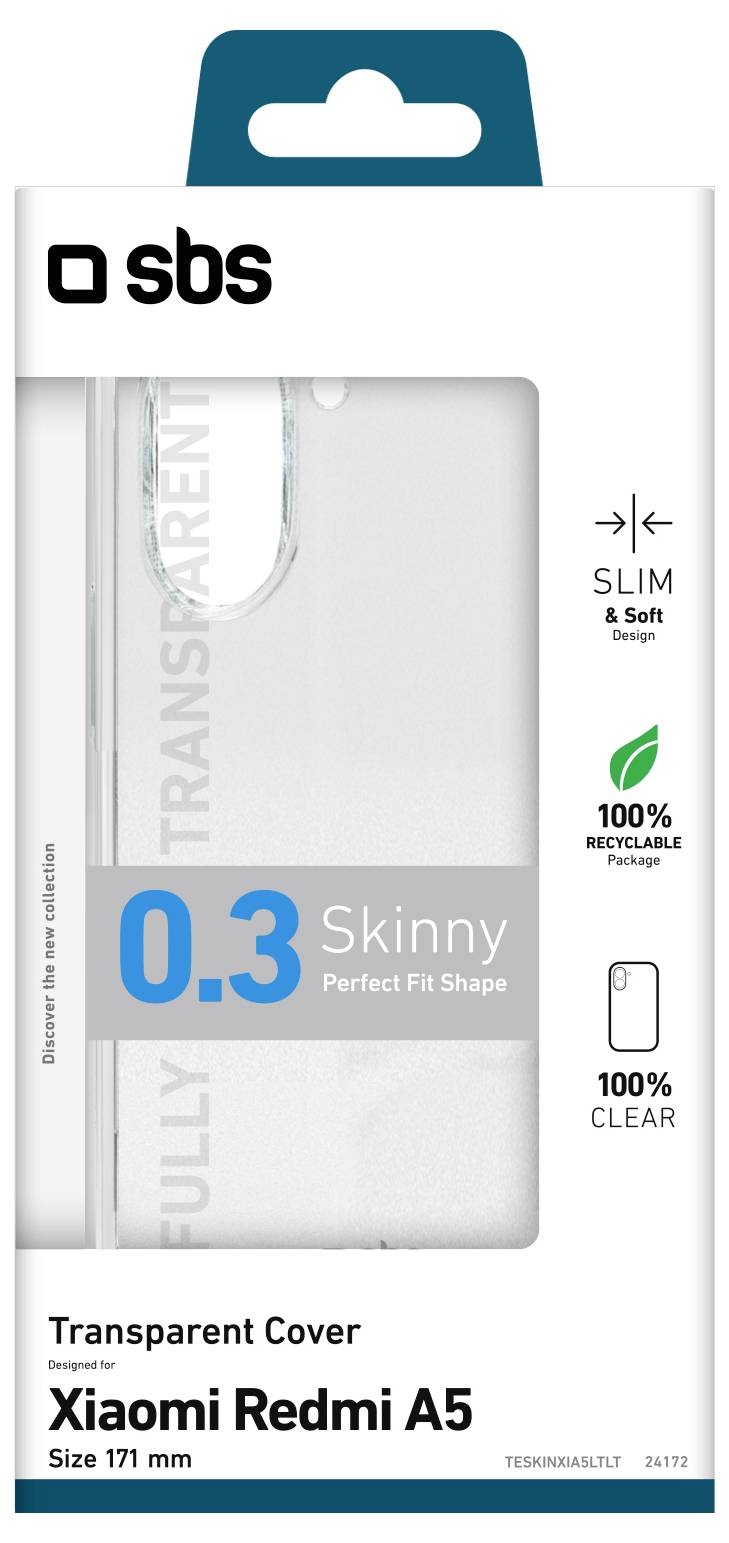 'Prozirna zaštita dizajnirana za Xiaomi Redmi A5, Veličina 171 mm. Tanka, meka, 100% reciklabilna ambalaža, 100% prozirna, 0,3 mm Tanka.'