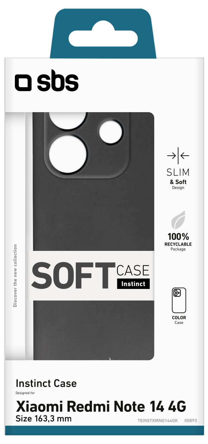'Crna zaštitna futrola za Xiaomi Redmi Note 14 4G, Tanka i Meka, 100% reciklabilna ambalaža, veličina 163,3 mm.'