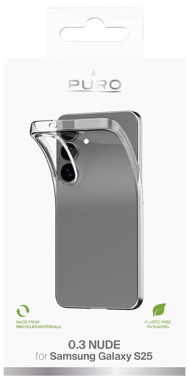 Prozirna zaštitna futrola za Samsung Galaxy S25 od recikliranog materijala, sa pakiranjem bez plastike.