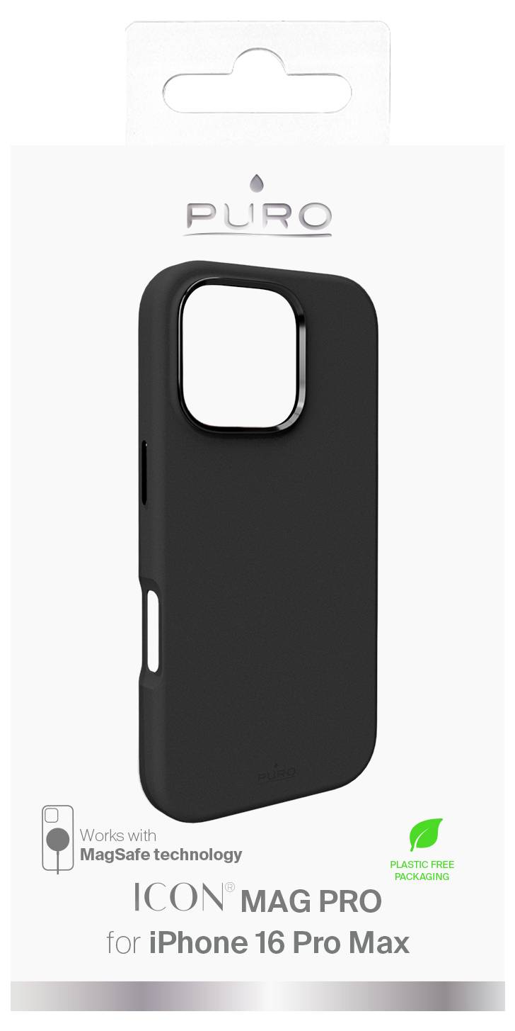 Bežična Puro ICON Mag Pro futrola za iPhone 16 Pro Max, kompatibilna s MagSafe; ekološki prihvatljiva, ambalaža bez plastike.