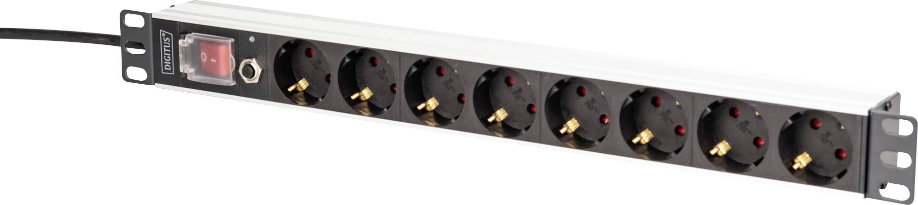 Digitus DN-95436 19 inch 19inch-patchkast Geaarde contactdoos Incl. 2 metalen houders, Overstroombeveiliging Zilver, Zwart