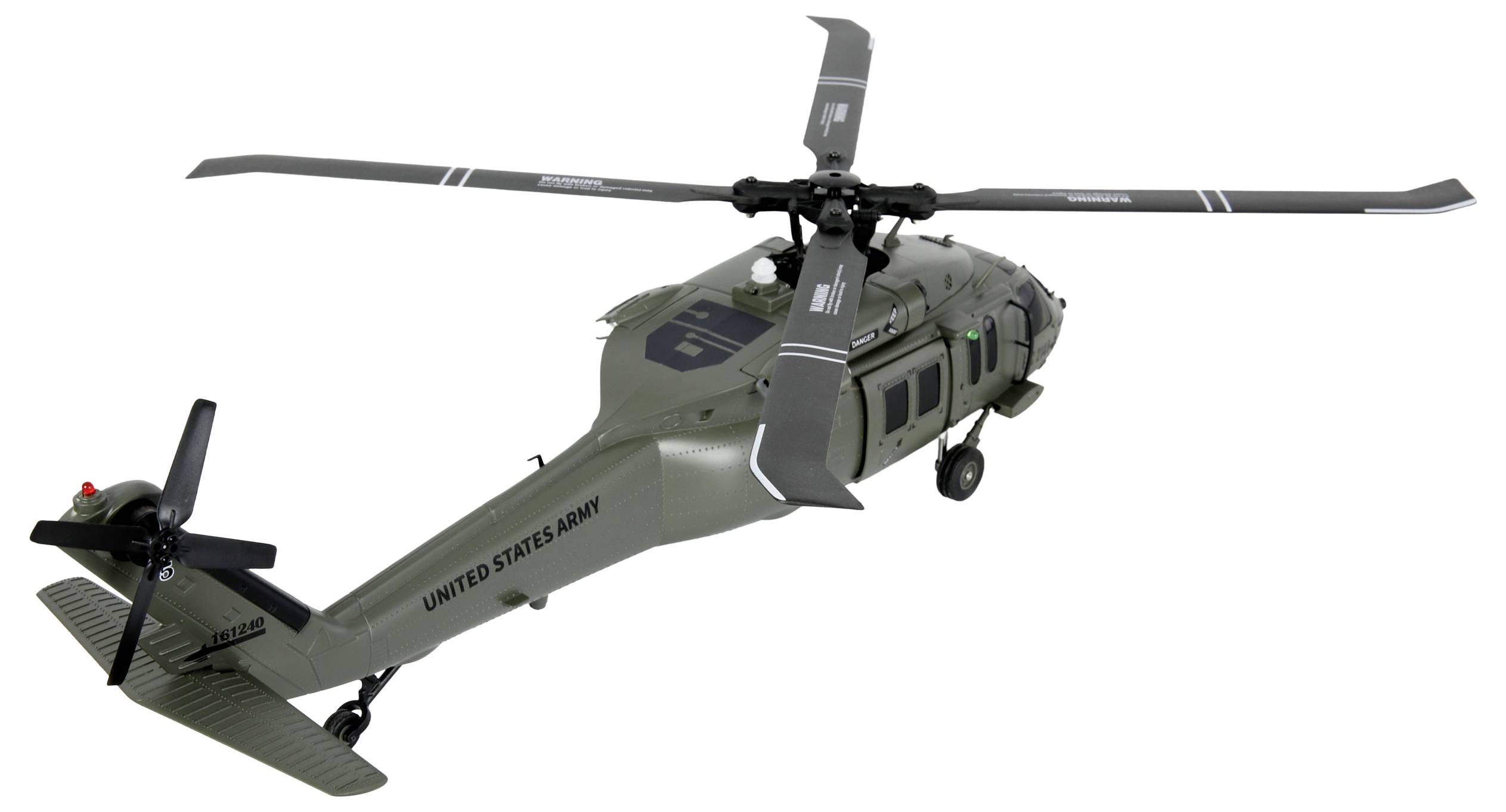 Model helikoptera U.S. Army-a, prikazan sa strane i odozgo, koji pokazuje detaljne rotorske lopatice i rep, s tekstom 'UNITED STATES ARMY'.