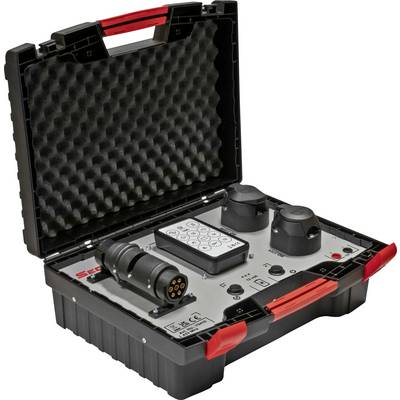 Prijenosni elektronički uređaj za testiranje u zaštitnom kućištu s pjenastim poklopcem, opremljen konektorima, tipkama i brojčanom tipkovnicom.
