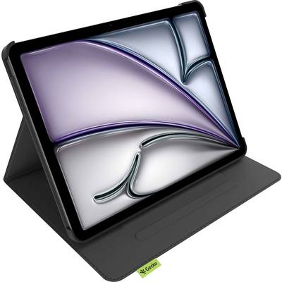 Tablet s apstraktnim dizajnom u boji na zaslonu postavljen je na crni stalak. Mali zeleni natpis 'GoGo' vidljiv je na stalku.