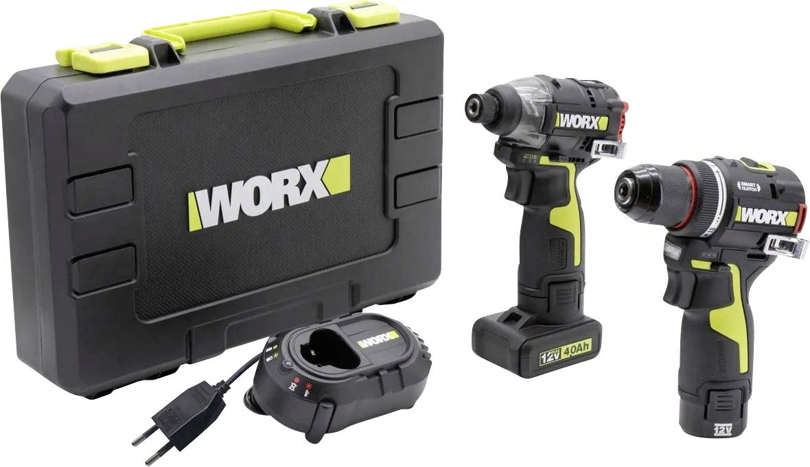 Worx Professional WU927 Slagskruvdragare batteri, Borrskruvdragare batteri 12 V 2 Ah, 4 Ah Li-Ion inkl. 2x batterier, inkl. laddare, Inkl. f&ouml;rvaringsl&aring;da