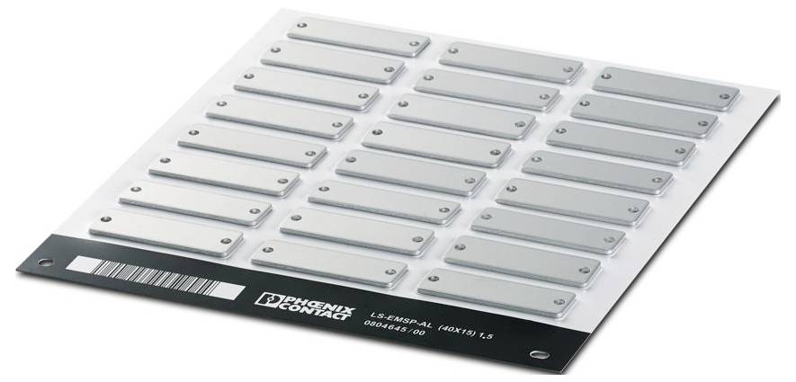 Phoenix Contact 0804645 LS-EMSP-AL (40X15) 1,5 Apparaatmarkering Montagemethode: Schroeven, Nieten Markeringsvlak: 40 x 15 mm Aantal markeringen: 24 5 stuk(s)