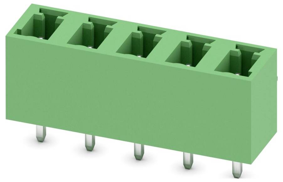 Zeleni pravokutni elektronički konektor sa šest metalnih iglica koje strše dolje, koristi se za povezivanje sklopova u elektroničkim uređajima.