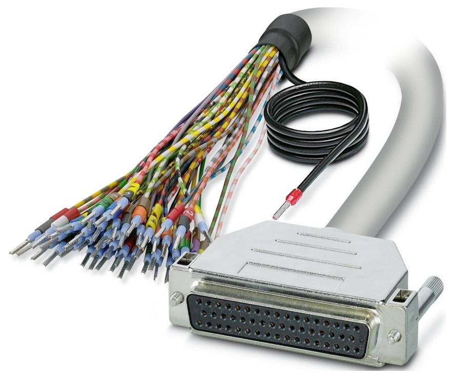 Višežilni kabel s DB25 konektorom na jednom kraju i nekoliko obojenih žica s različitim konektorima na drugom kraju.