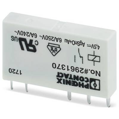 Bijela elektronička komponenta releja s više priključaka prikazana, s simbolima i tekstom koji označavaju tehničke specifikacije i branding proizvođača.