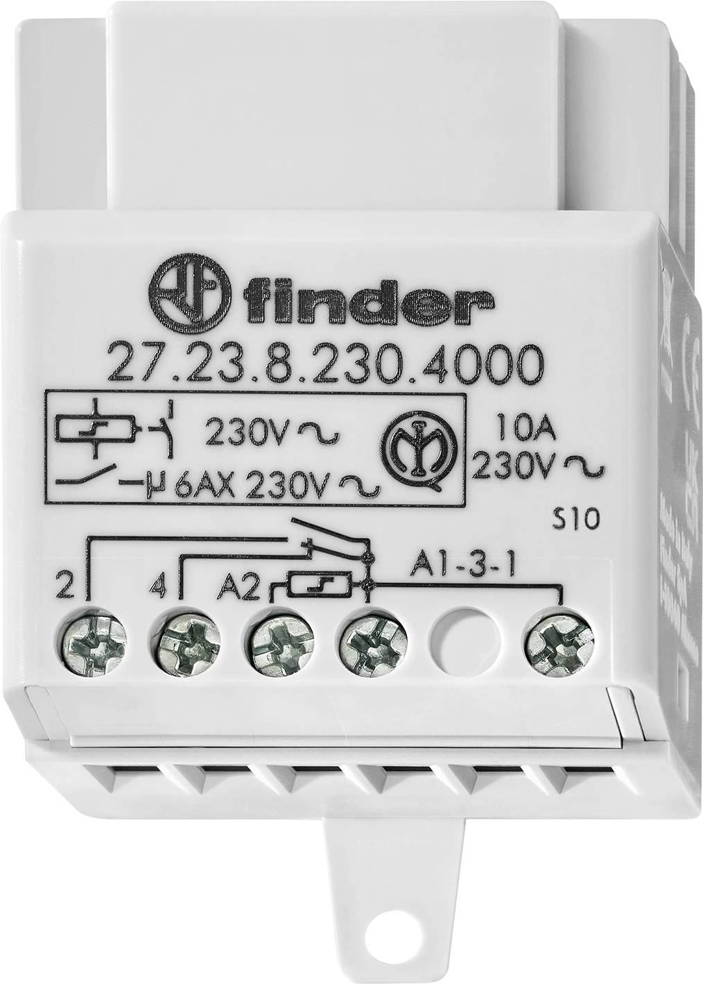 Električni relej s brojem modela 27.23.8.230.4000, specifikacije detaljno prikazuju 230V, 10A, te dijagram spajanja strujnih krugova.