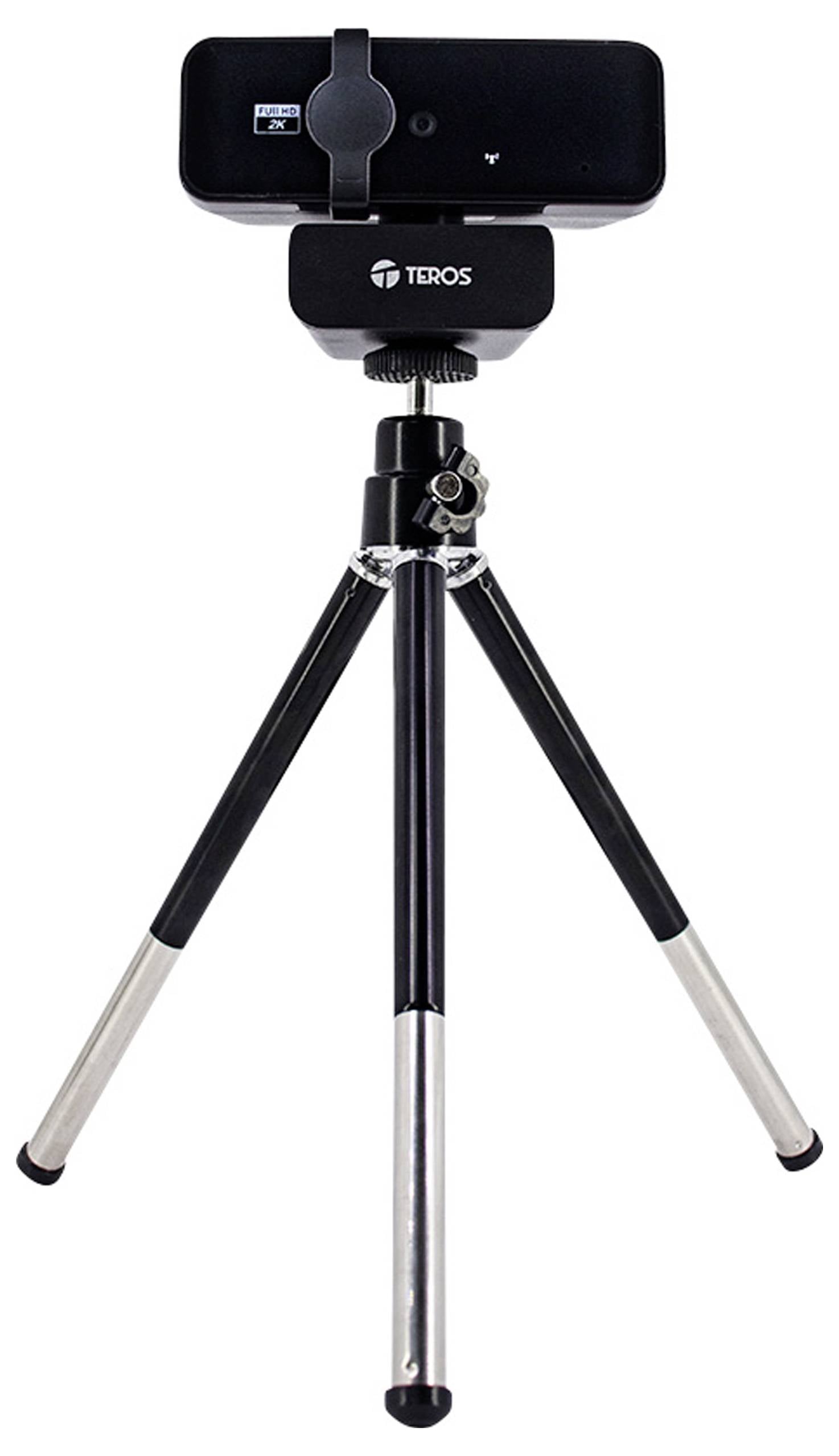 Crni i srebrni tripod s priloženim pravokutnim uređajem, vjerojatno kamerom ili senzorom, okrenut prema naprijed. Uređaj nosi marku 'Teros'.