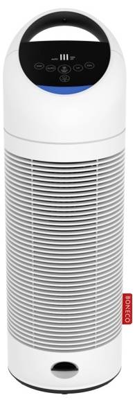 Elegantan, cilindrični pročišćivač zraka s digitalnom kontrolnom pločom. Ima ventiliran prednji dio za ulaz zraka i ručku za nošenje na vrhu.