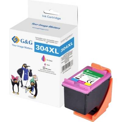 Tinta G&G 304XL Trobojna Tinta Patrona s likovima pingvina. Kutija ističe kompatibilnost, volumen i informacije o marki.