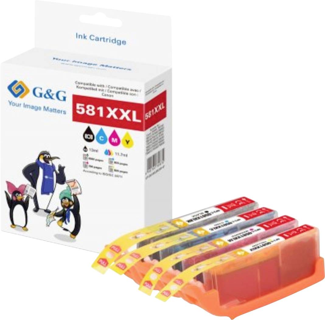 G&G Inktcartridge Compatibel Zwart, Cyaan, Magenta, Geel NP5-C-581XXLBKCMY GP-C581XXLBKCMY-4P