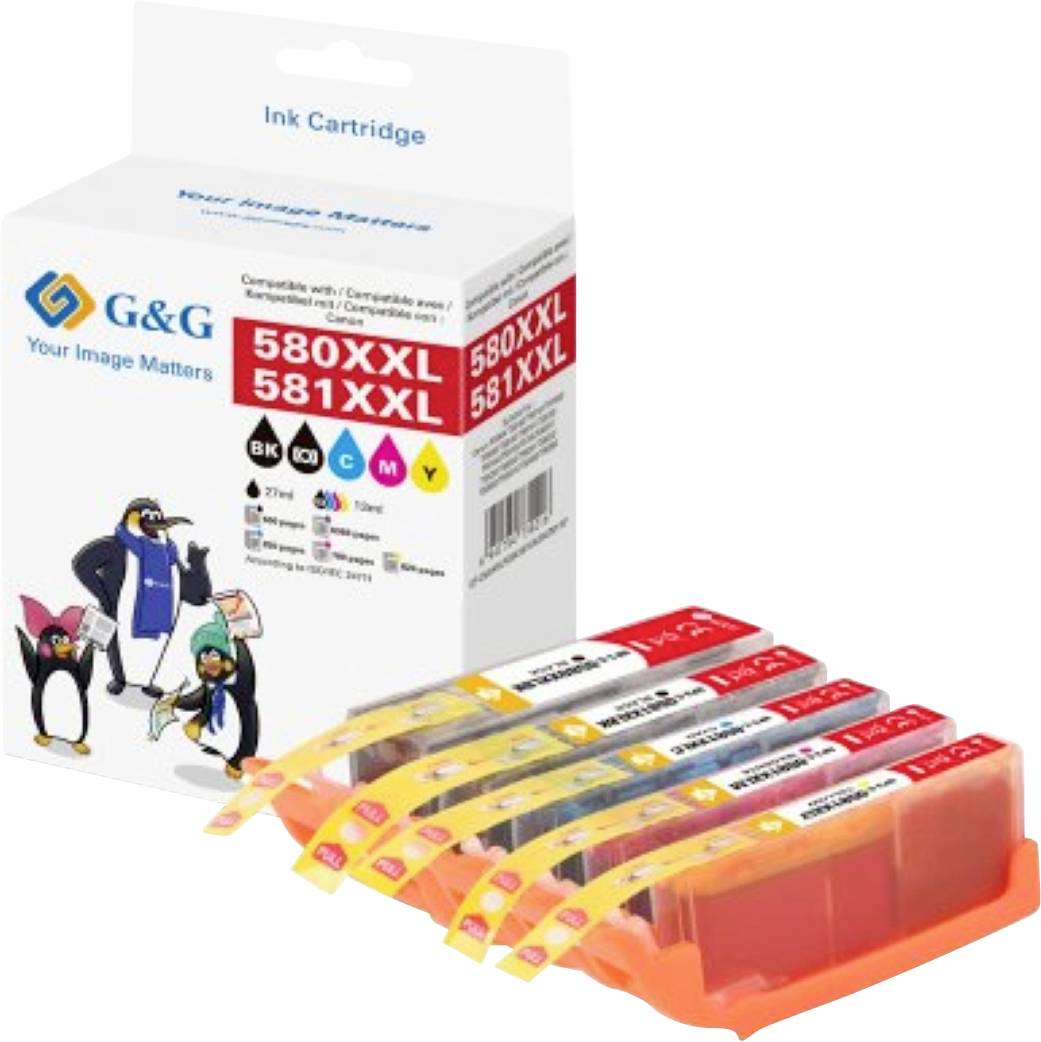 G&G Inktcartridge Compatibel Zwart, Zwart, Cyaan, Magenta, Geel GP-C580XXLPGBK/581XXLBKCMY-5P