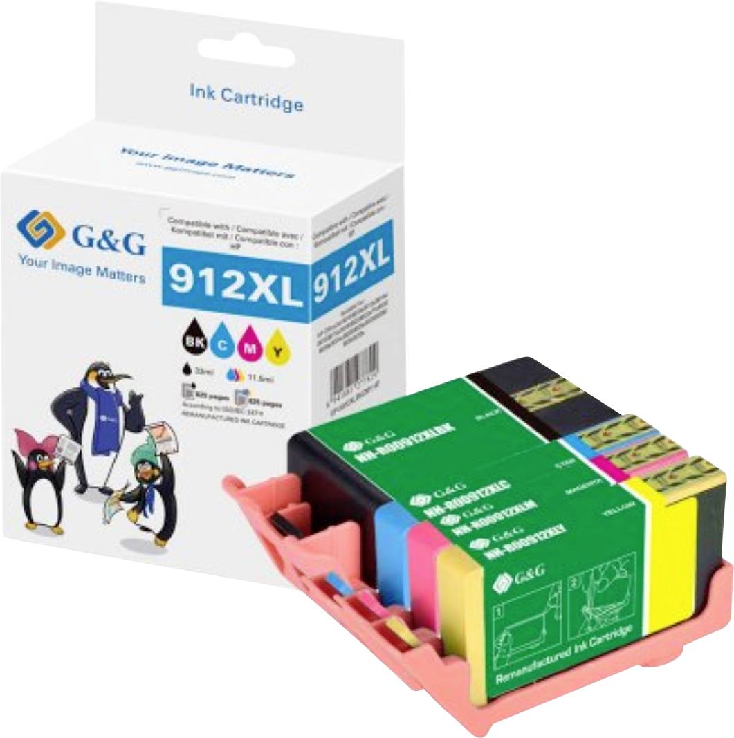 G&G Inktcartridge Compatibel Zwart, Cyaan, Magenta, Geel GP-H912XLBKCMY-4P