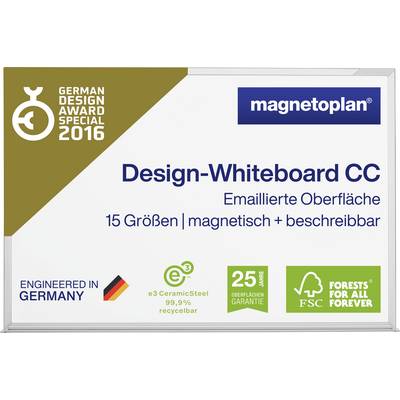 Bijela ploča s tekstom 'Design-Whiteboard CC', emajlirana površina, 15 veličina, magnetska i pisiva. S nagradama.