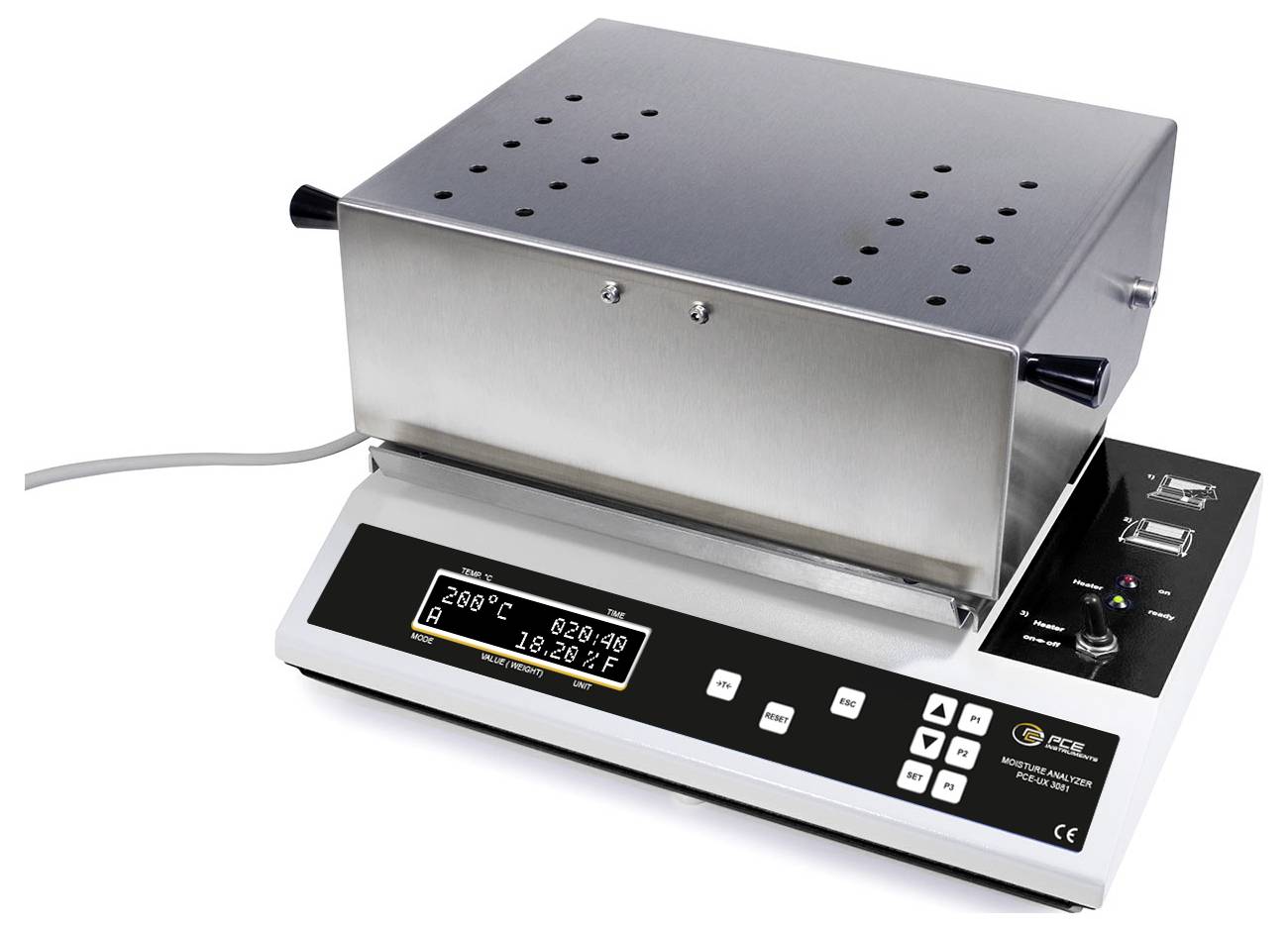 Laboratorijska jedinica za grijanje od nehrđajućeg čelika s digitalnim prikazom temperature i kontrolnim tipkama na nagnutoj podlozi.