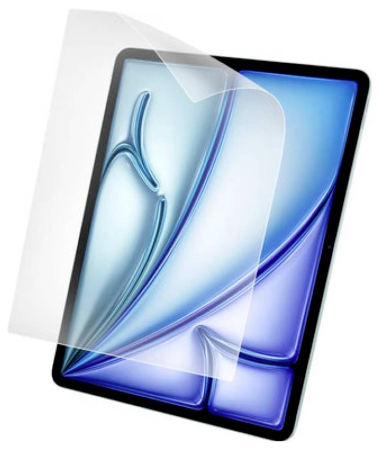 Tablet sa plavim apstraktnim dizajnom zaslona je djelomično pokriven transparentnom zaštitnom folijom koja se nanosi na njegovu površinu.