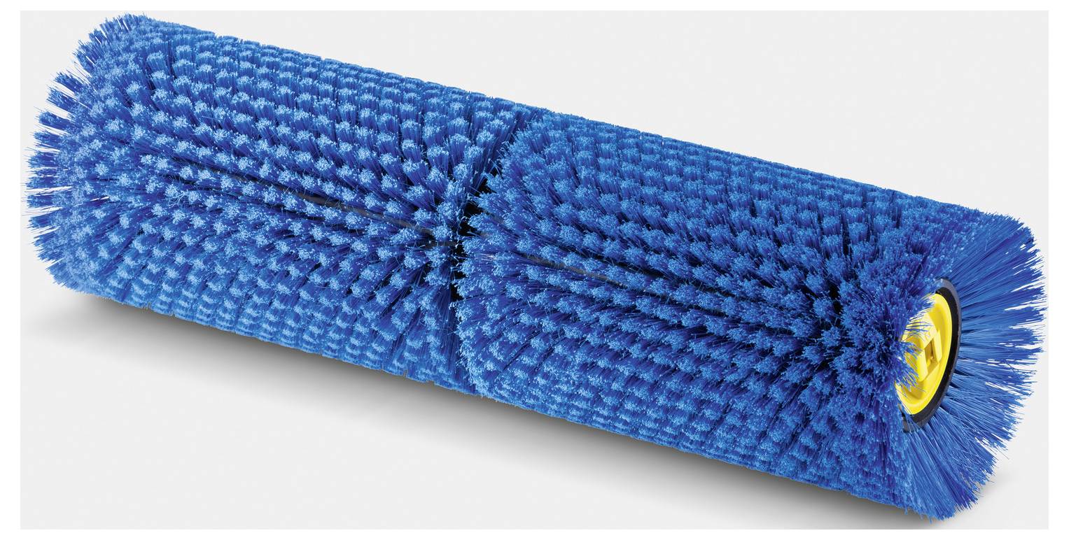 Plavi valjak s četkama s štetinama, vjerojatno korišten za čišćenje ili čvrsto čišćenje površina. Cilindričnog je oblika i ima žuti konektor na jednom kraju.