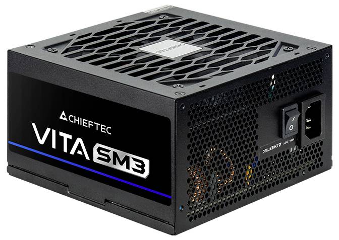 'CHIEFTEC VITA SM3' jedinica napajanja s ventilacijskim rešetinama i sklopkom napajanja na boku, dizajnirana za računalne sustave.