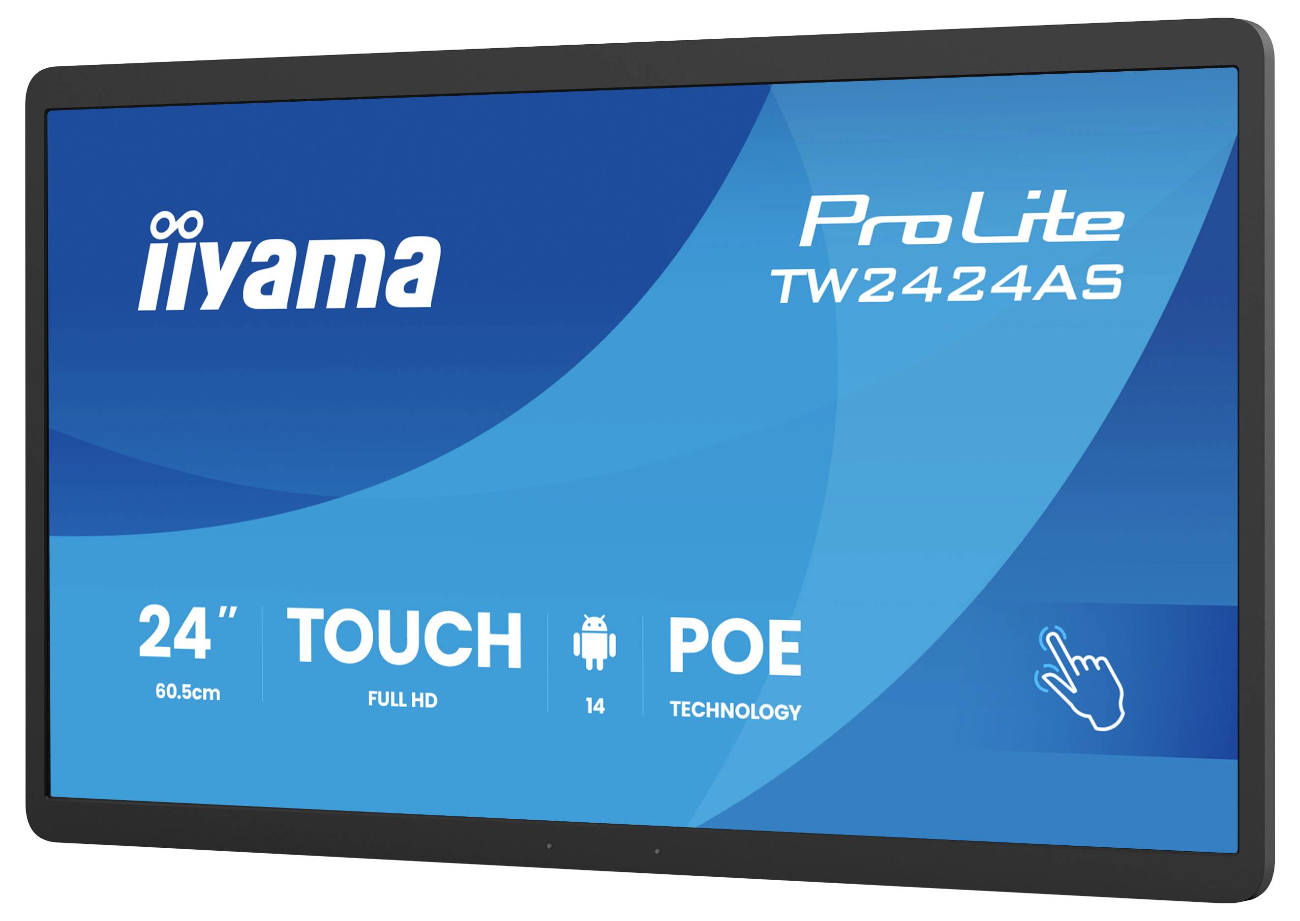 'ProLite TW2424AS' zaslon osjetljiv na dodir tvrtke iiyama, 24 inča, Full HD, tehnologija POE, kompatibilan s Android 14.
