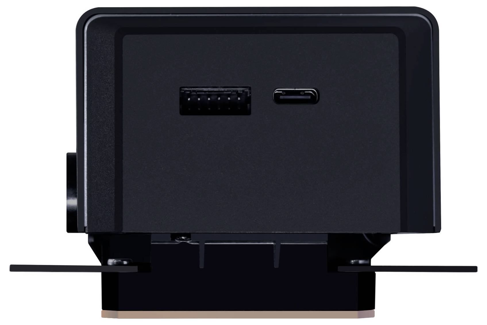 Slika prikazuje pogled s leđa elektroničkog uređaja s USB i HDMI portovima.