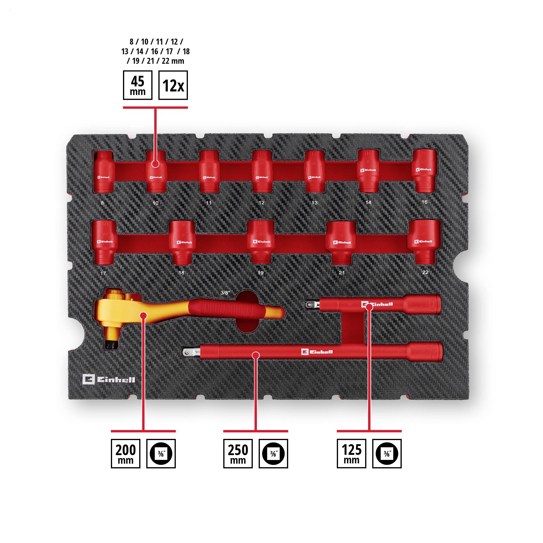 Einhell E-Case 370516 električar kovčeg za alat, opremljen 24-dijelni-1