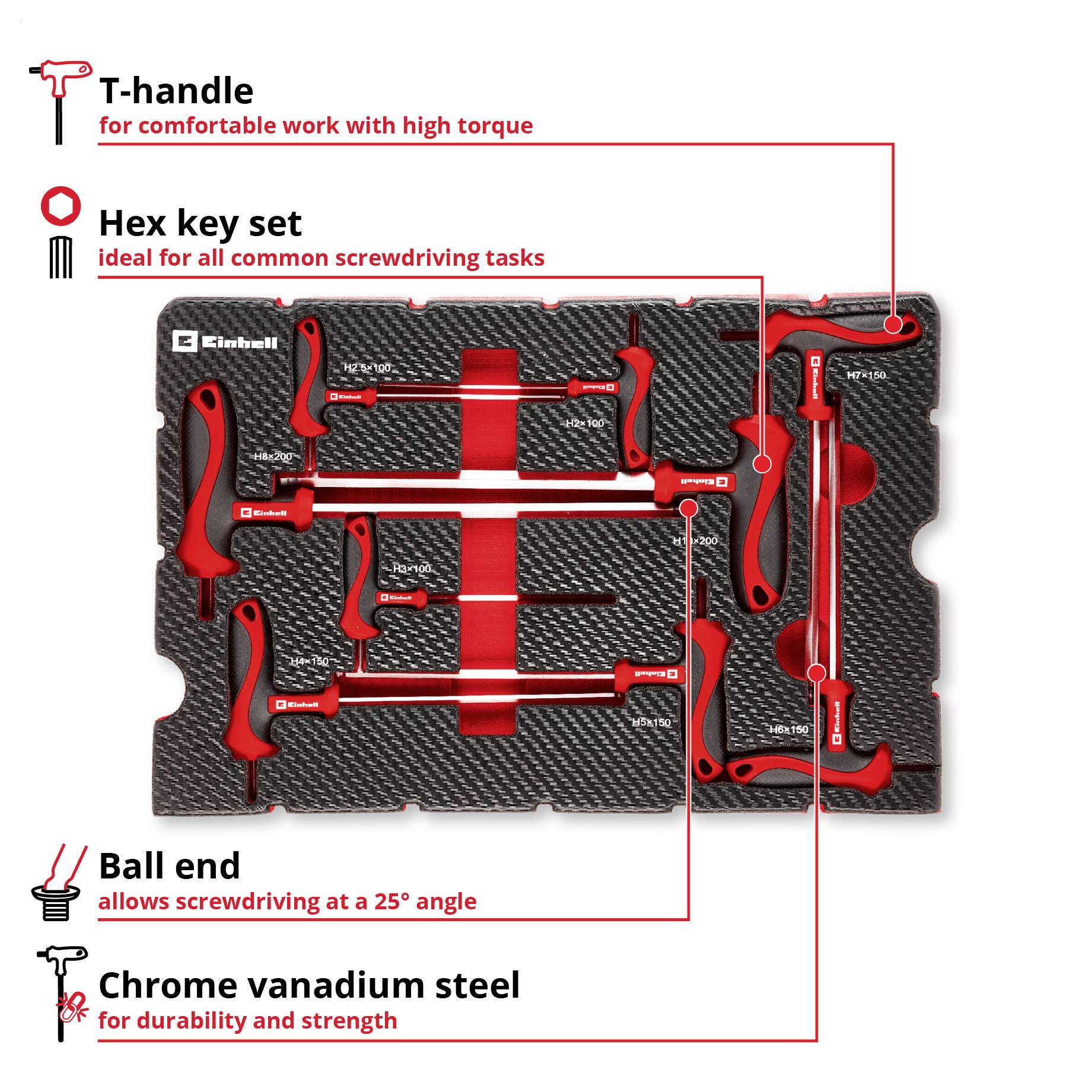 Einhell T-Griff Schraubendreher-Set 9-tlg. Einleger Pad 370526 umetanje 9-dijelni-3