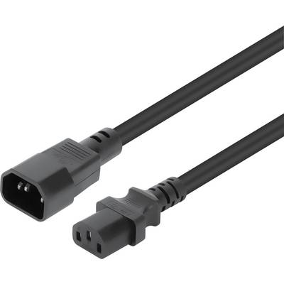 Crni kabel za napajanje s C13 konektorom na jednom kraju i C14 konektorom na drugom kraju, korišten za povezivanje elektroničkih uređaja na izvore napajanja.