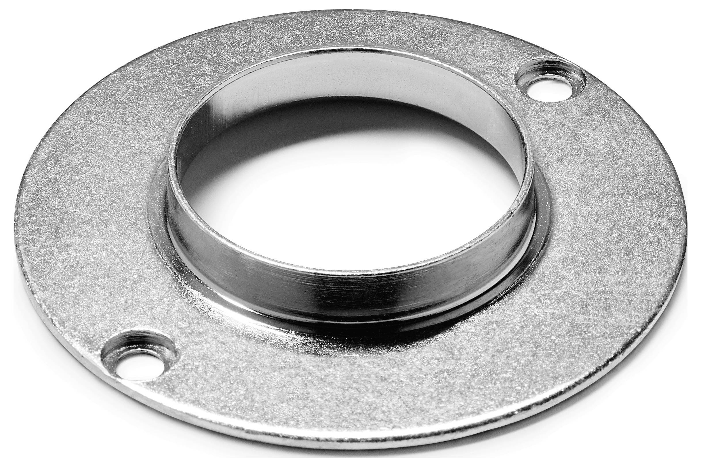Metalička kružna prirubnica s dvije zavrtanjske rupe za pričvršćivanje, s podignutim centralnim prstenom.