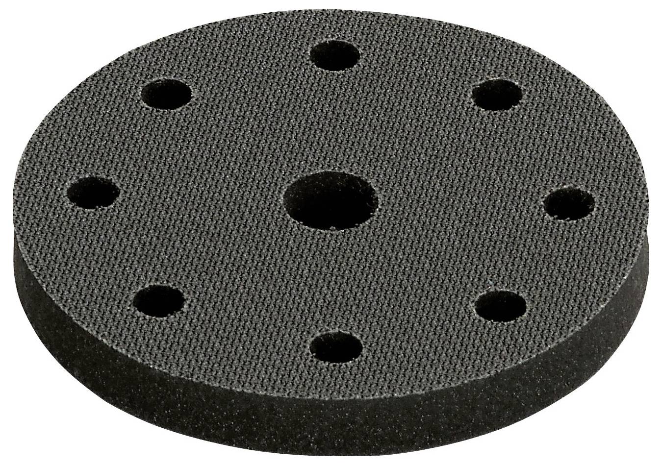 Crni, okrugli pjenasti jastučić s više jednoliko razmaknunih otvora prikazan je, vjerojatno korišten kao pribor za brušenje ili pufer za elektroalate.