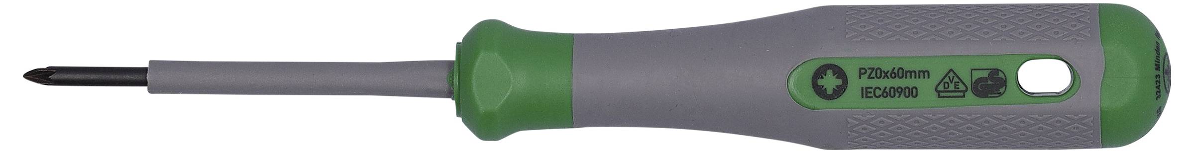 Phillipsov odvijač sa zelenom ručkom, označen 'PH2x100mm'; ergonomski grip; koristi se za uvijanje Phillipsovih vijaka.