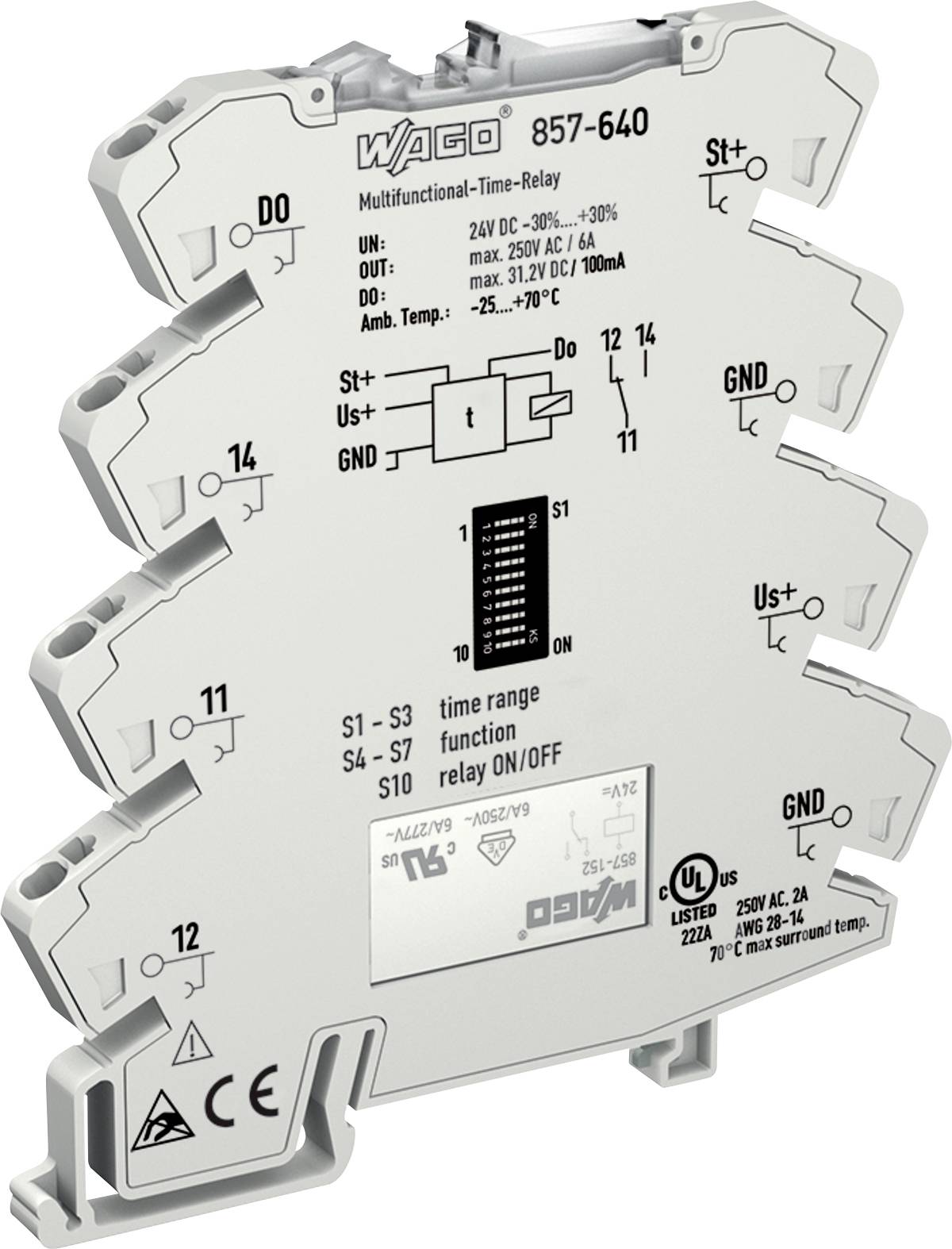 WAGO 857-979 Jumpflex modul sa vijčanim priključnicama označenim za signal, napajanje, GND i temperaturni raspon od -25°C do 70°C.