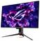 'Gaming monitor s živanom, futurističkom dizajnom na zaslonu, sa ASUS ROG logotipom u neon bojama okruženim svemirskim uzorkom.'