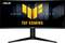ASUS TUF Gaming serije Pet zakrivljeni monitor s logotipom i stalkom; prikazan u crnoj i narančastoj temi.