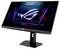 Elegantna, moderna gaming monitor koja prikazuje 'ROG' logo na zaslonu, postavljena unutar stiliziranog, futurističkog okruženja.