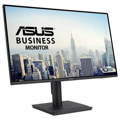Računalni monitor koji prikazuje gradsku panoramu s tekstom "ASUS BUSINESS MONITOR" superponiranim na sliku, što ukazuje na profesionalni proizvod za prikaz.