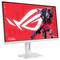 Crni Asus gaming monitor viđen sa stražnje strane, sa velikim postoljem sa kutnim elementima dizajna i Asus logotipom vidljivim na vrhu.