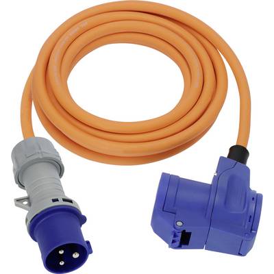 Narančasti električni kabel namotani sa plavim industrijskim konektorima utikačima na oba kraja.