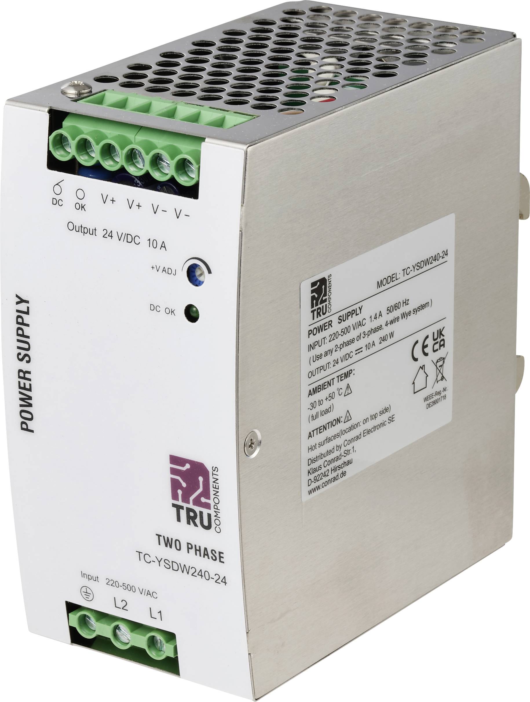 TRU COMPONENTS TC-14556816 DIN-napajanje (DIN-letva) Potrošnja (standby) 6 W 24 V/DC 10 A 240 W Broj izlaza:1 x Content 1 St.