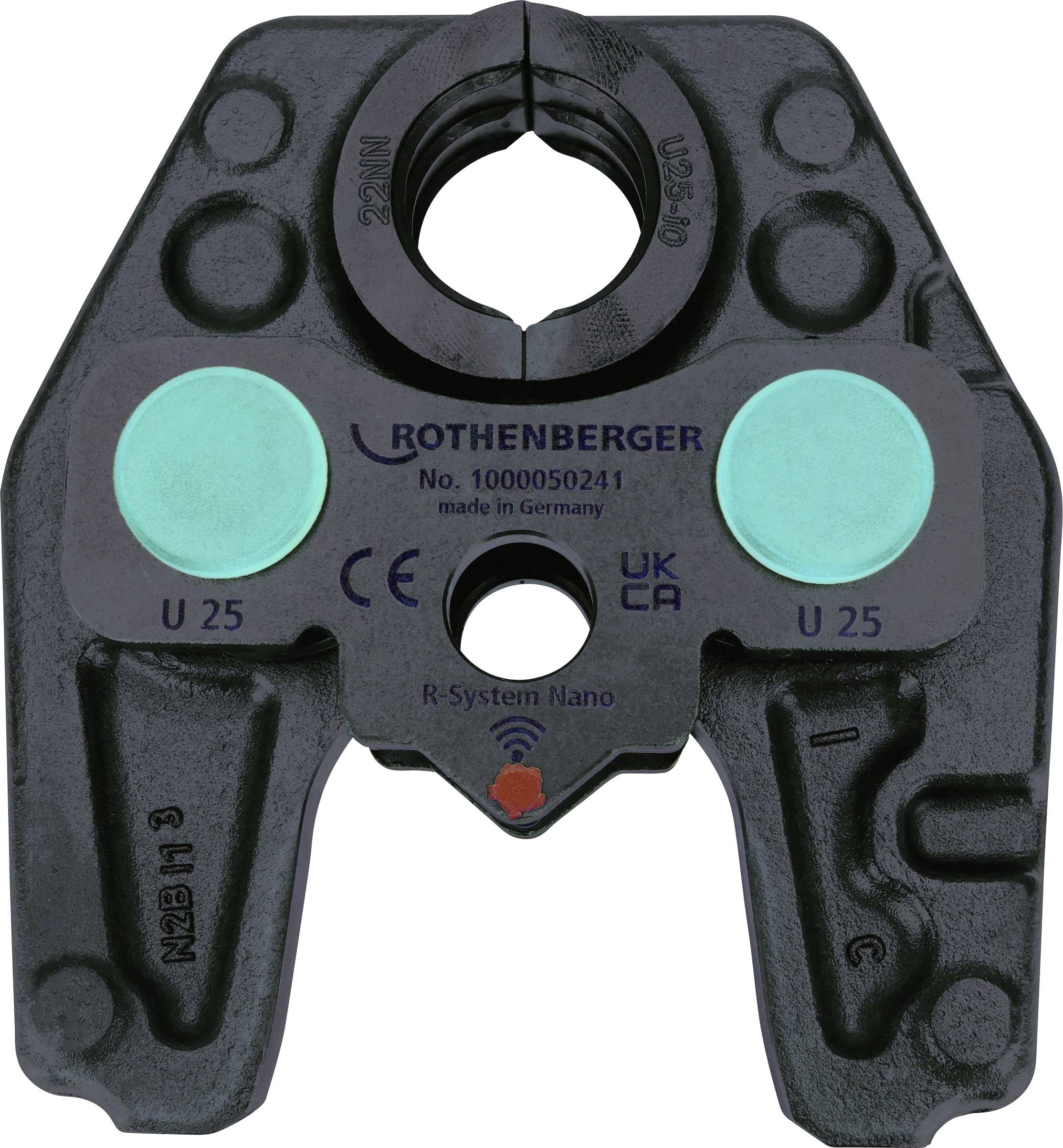 Rothenberger alat za presovanje spojeva označen CE, UKCA oznakama, model U 25, proizveden u Njemačkoj.