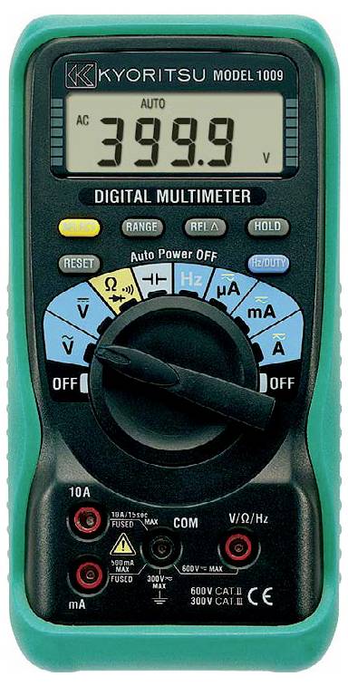 Digitalni multimetar koji prikazuje '399.9 V' u AC modu, s različitim postavkama mjerenja i gumbima za mjerenje napona, struje i otpora.